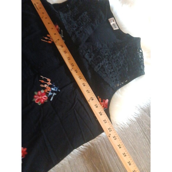 ASHA Women's Size M 100% Cotton Embroidered Floral Black Button-Down Tunic Dress - Picture 6 of 8